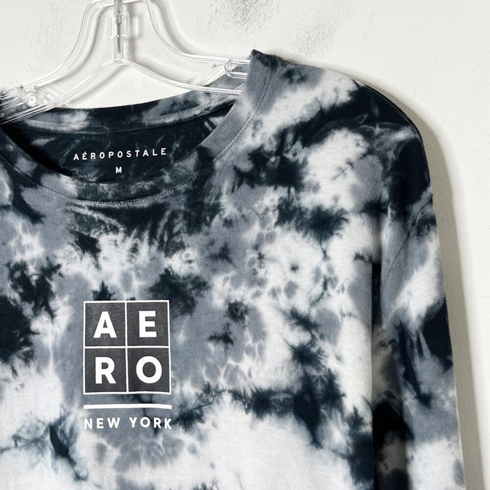 Aeropostale Men's Tie Dye T-Shirt M Black & Gray Long Sleeve Crew Neck Cotton - Picture 4 of 7